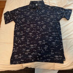 NWT!!! FootJoy Tropic Golf Lisle Polo Sz L Navy/White Tropical Print